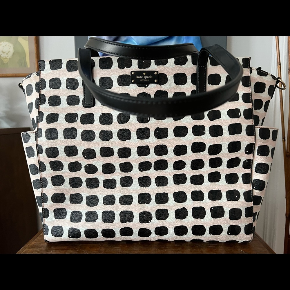 Kate Spade large tote-white, pink, black accents. Computer tote or diaper bag.